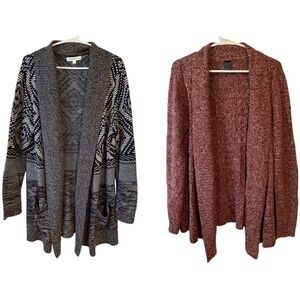 Women's Black Patterned and Red Solid Open Front Cardigan Bundle Size Medium